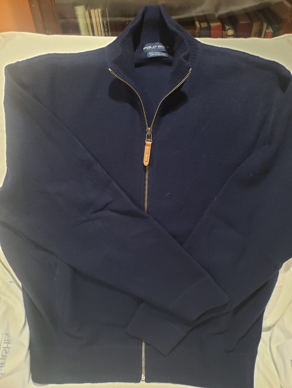 Polo Golf by Ralph Lauren Navy Full-Zip Sweater with Leather Pull